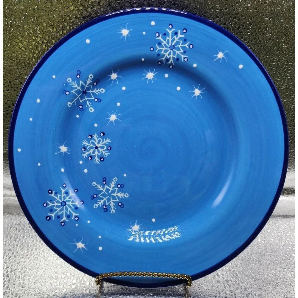 Pfaltzgraff Ice Crystals  Holiday/Winter Snowflakes Salad Plates (Set of Four)